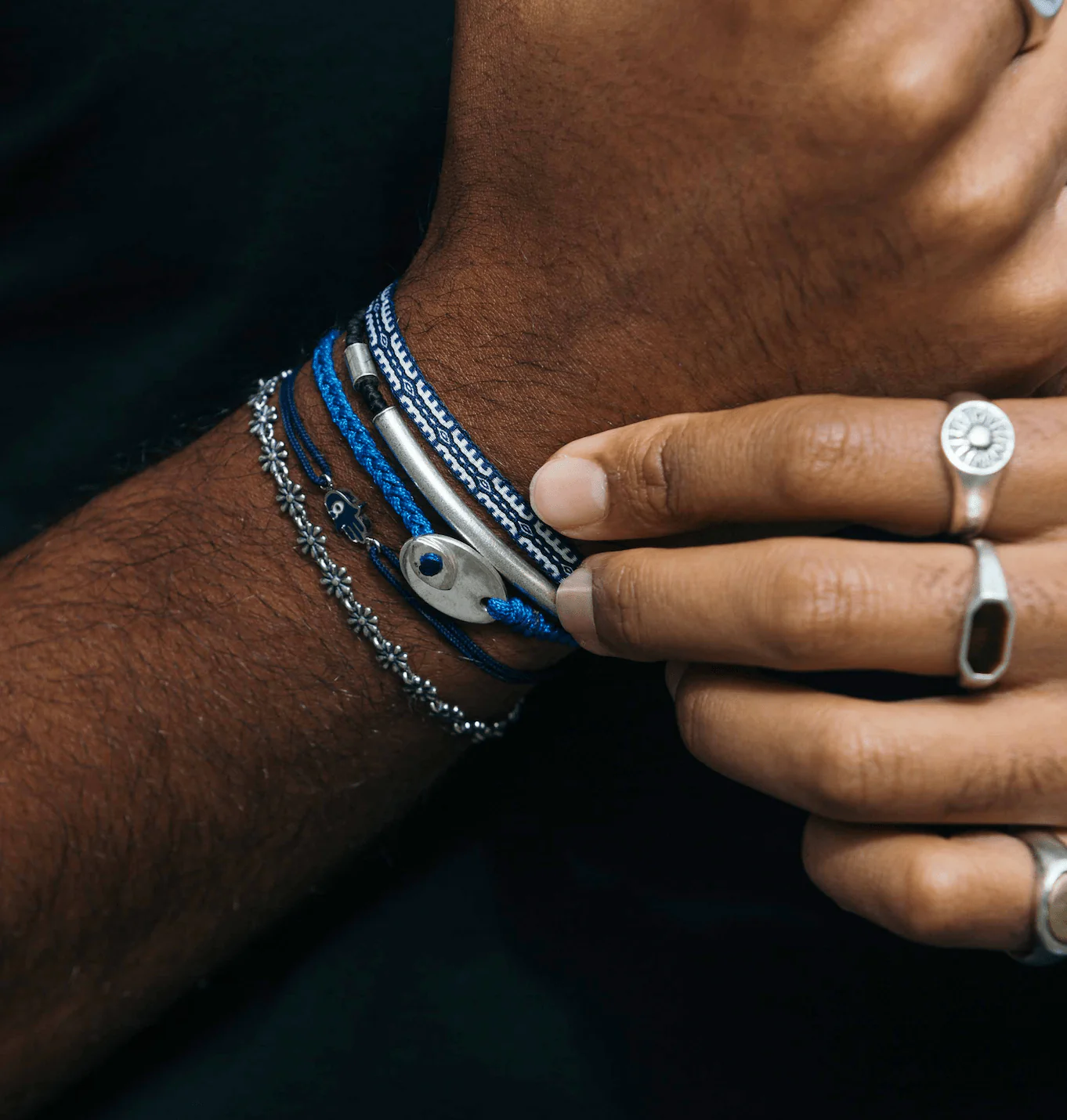 Braided Bracelet With Sterling Silver Button (Light Blue) - Image 4