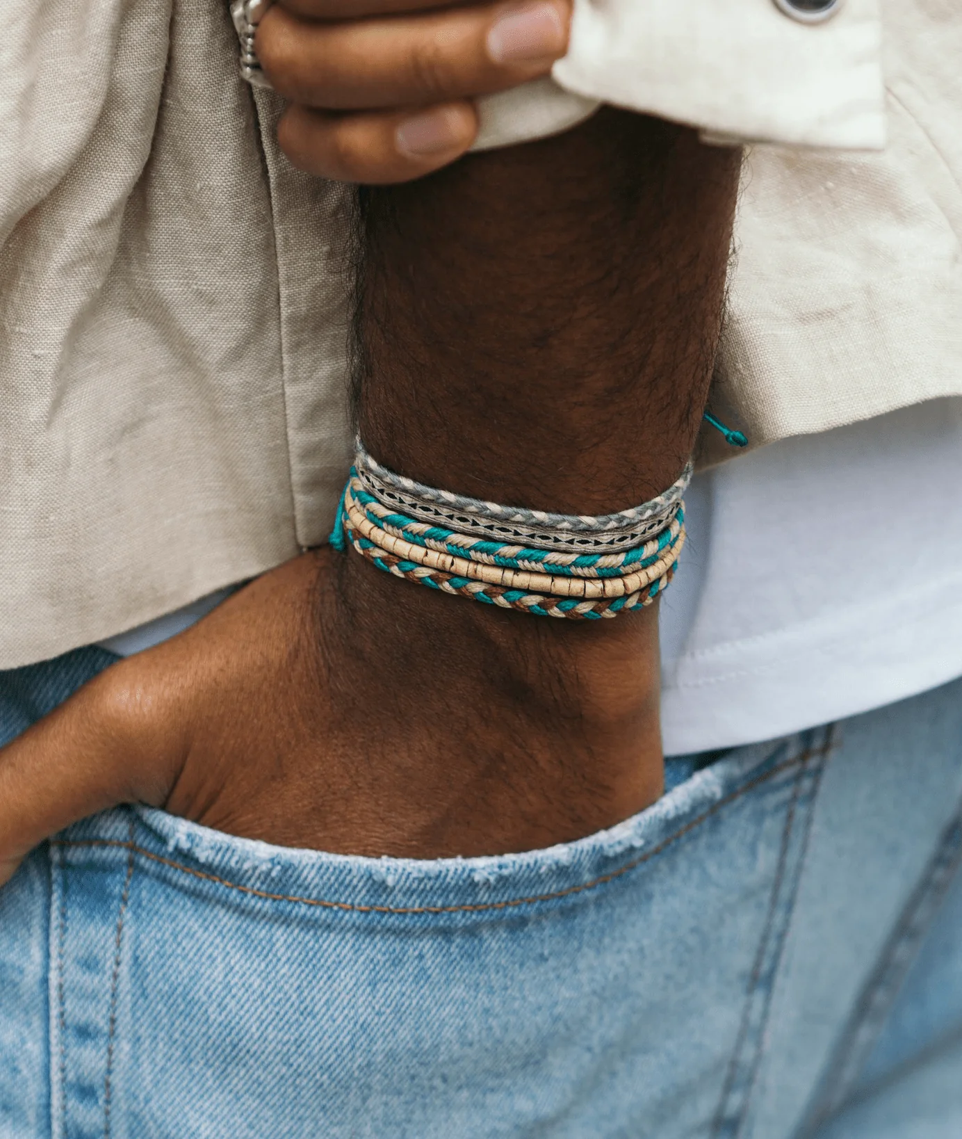 Cotton Temple Bracelet (Green/Cream) - Image 3